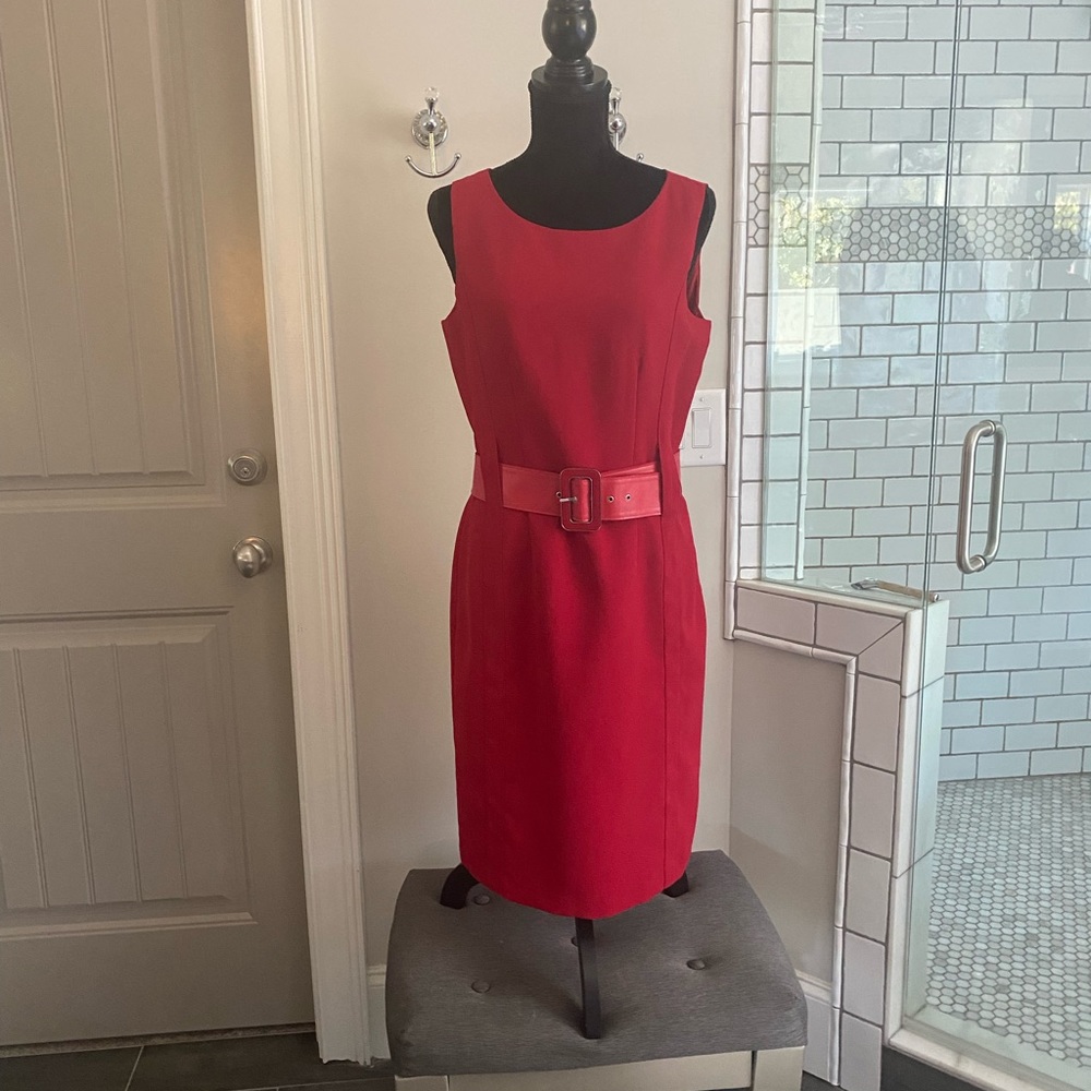 Classic Calvin Klein belted shift dress